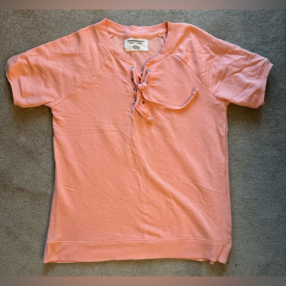 The Sweatshirt Project Lace-Up Short Sleeve Sweater Shirt Large